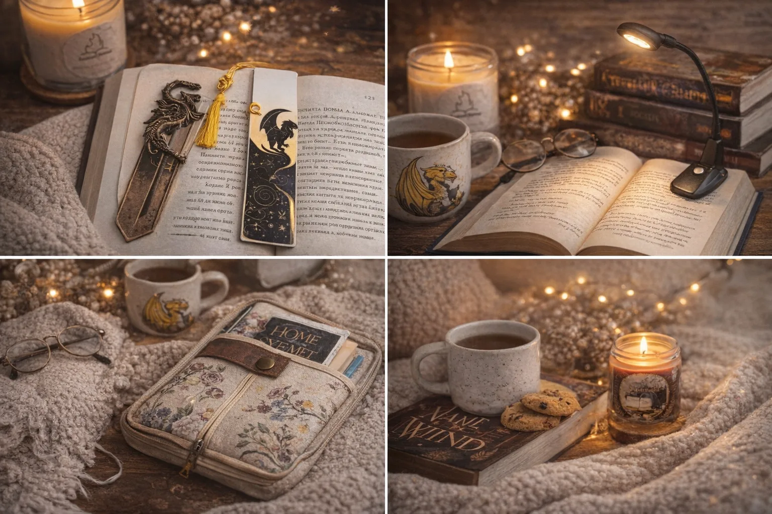 cozy подаръци за любители на книги – книгоразделители, лампа за четене, ароматна свещ и аксесоари за уютно четене